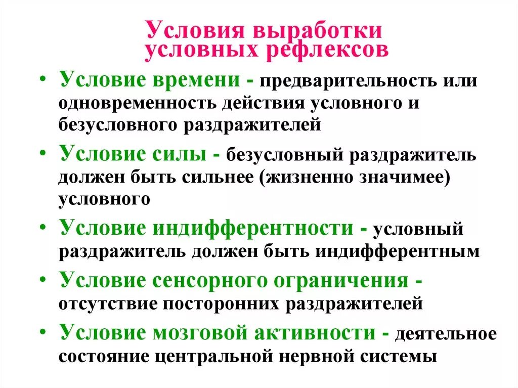 Порядок условных рефлексов. Условия необходимые для выработки условного рефлекса. Перечислите условия выработки условного рефлекса.. Условия необходимые для успешной выработки условного рефлекса. Текст условия выработки условного рефлекса.