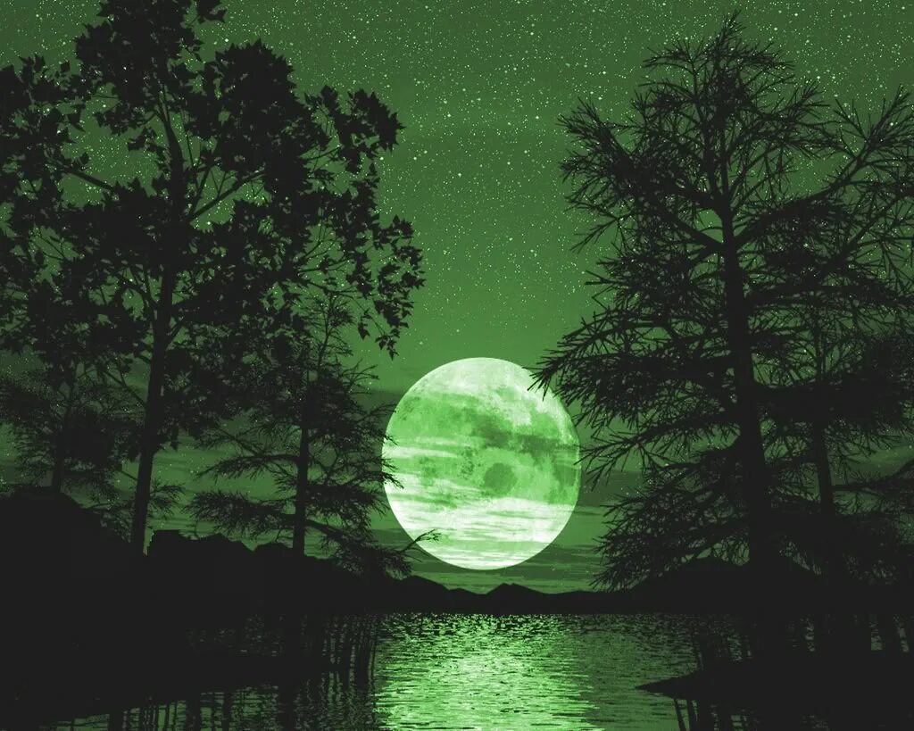 Зеленая Луна. Ночь Луна. Картина с зеленой луной. Зелёная Луна явление. Есть зеленая луна