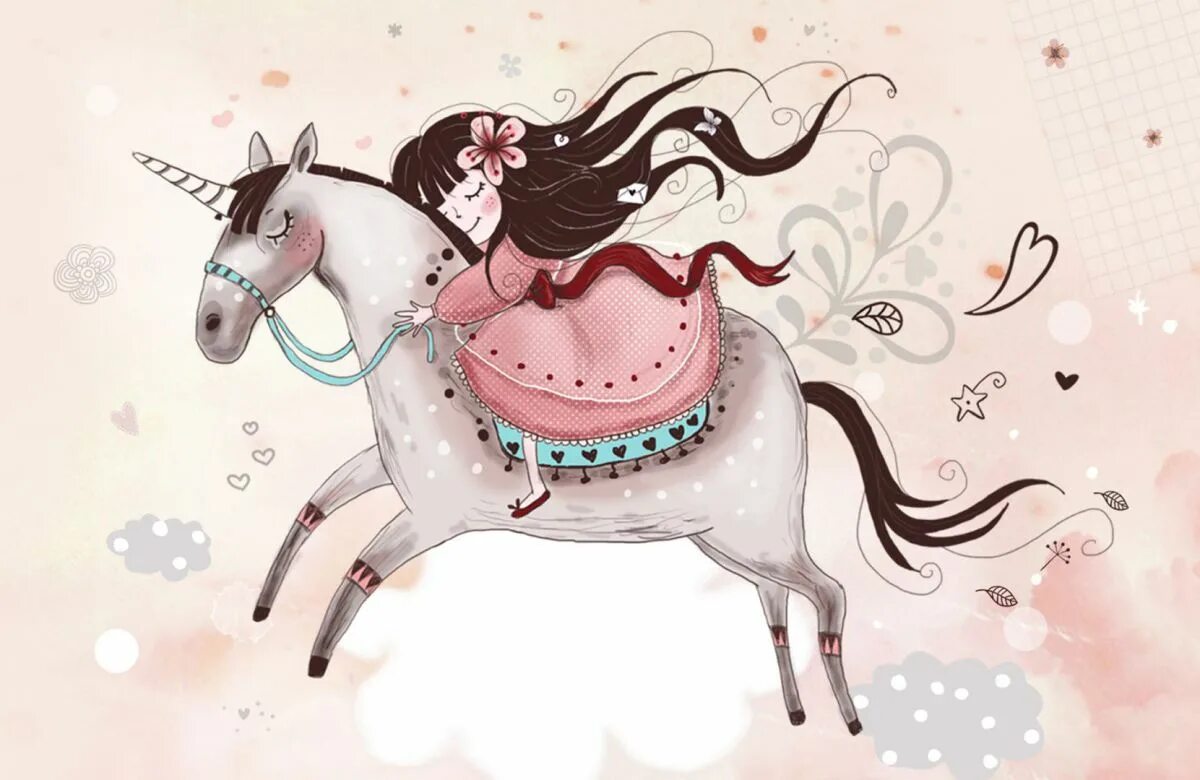 Кони сказки девочку. Девочка Единорог. Принцесса и Единорог. Единорог рисунок. Милые лошади.