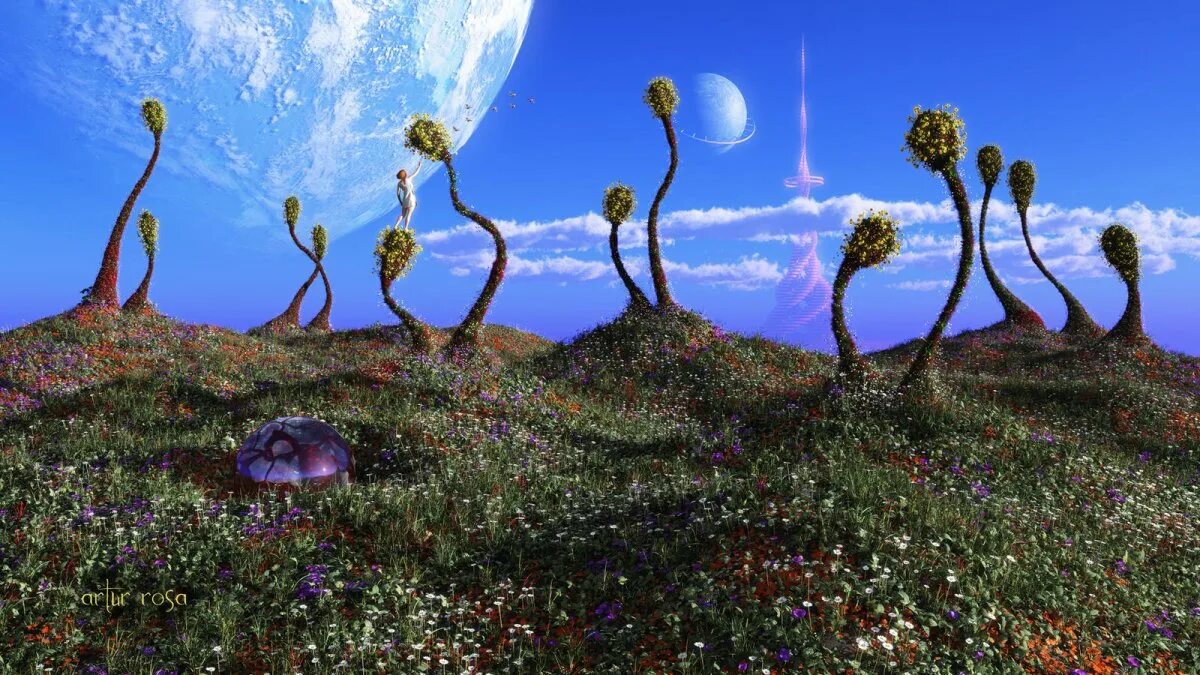 Живая ли планета. Artur Rosa картины. Инопланетные пейзажи. Фантастические пейзажи других планет. Растения других планет.
