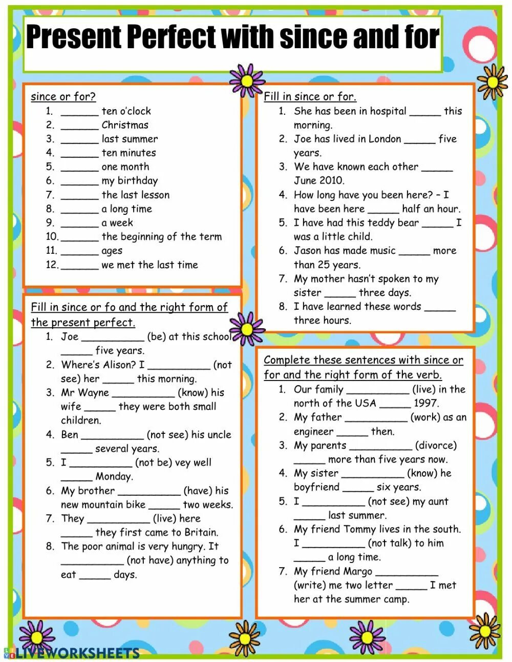 Since for упражнения. Since в презент Перфект. Present perfect since for упражнения. Since for present perfect. For в презент Перфект.