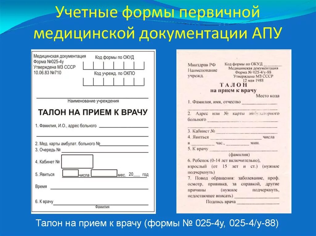 Беру талон к врачу. Талон на прием к врачу форма 025-4/у. Формы медицинских бланков. Формы первичной медицинской документации. Бланк медицинской учётной формы.