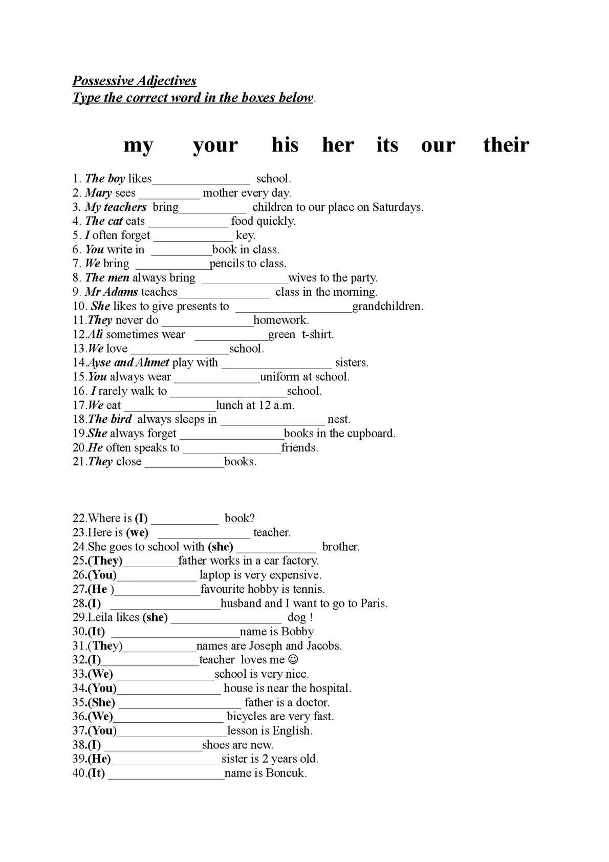 Possessive pronouns Worksheets. Possessive adjectives Worksheets. Possessive adjectives and pronouns упражнения. Possessive adjectives Type the correct Word in the Boxes below ответы.