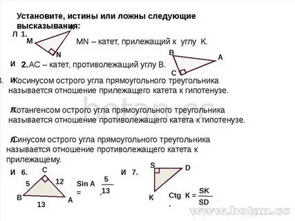 Отношения сторон и углов