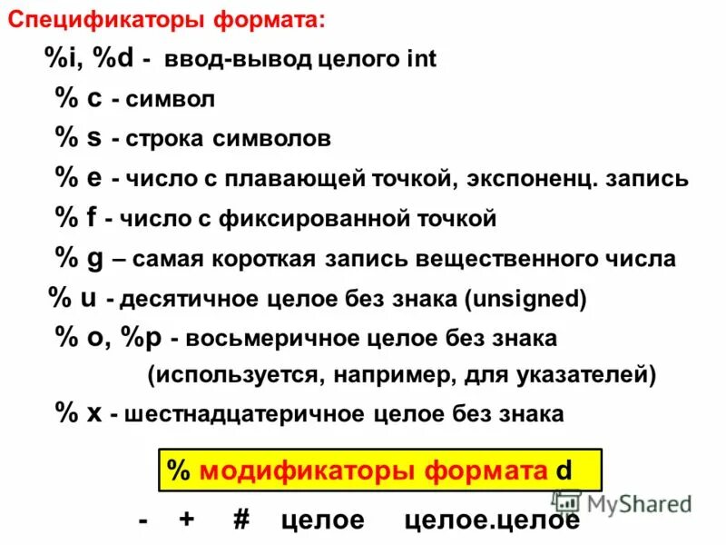 Формат вывода в c++. Спецификаторы. Вывод данных в c++. Форматы в языке си.