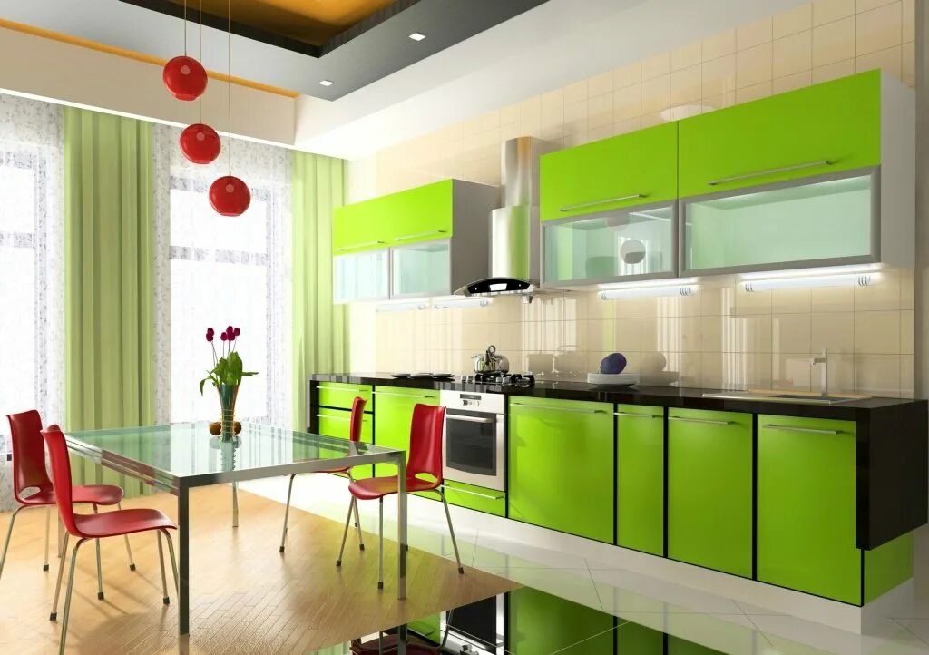 Какие цвета сочетаются на кухне. Зеленая кухня. Кухня в зеленых оттенках. Яркий кухонный гарнитур. Яркая современная кухня.