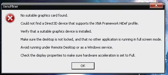 No suitable graphics card found. No suitable graphics card found
