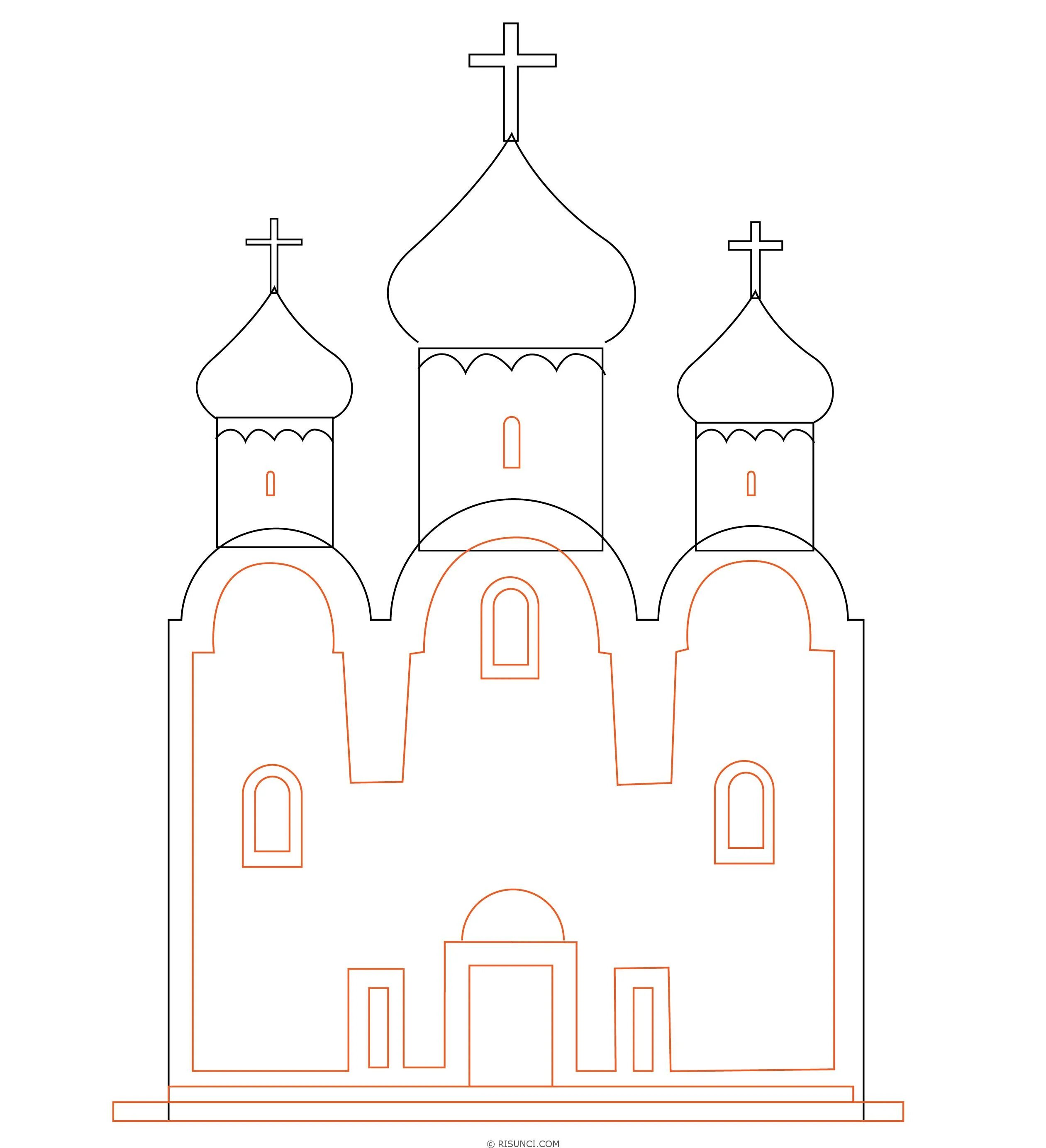 Церковь поэтапно. Храм карандашом. Поэтапное рисование церкви. Древнерусский храм рисунок.