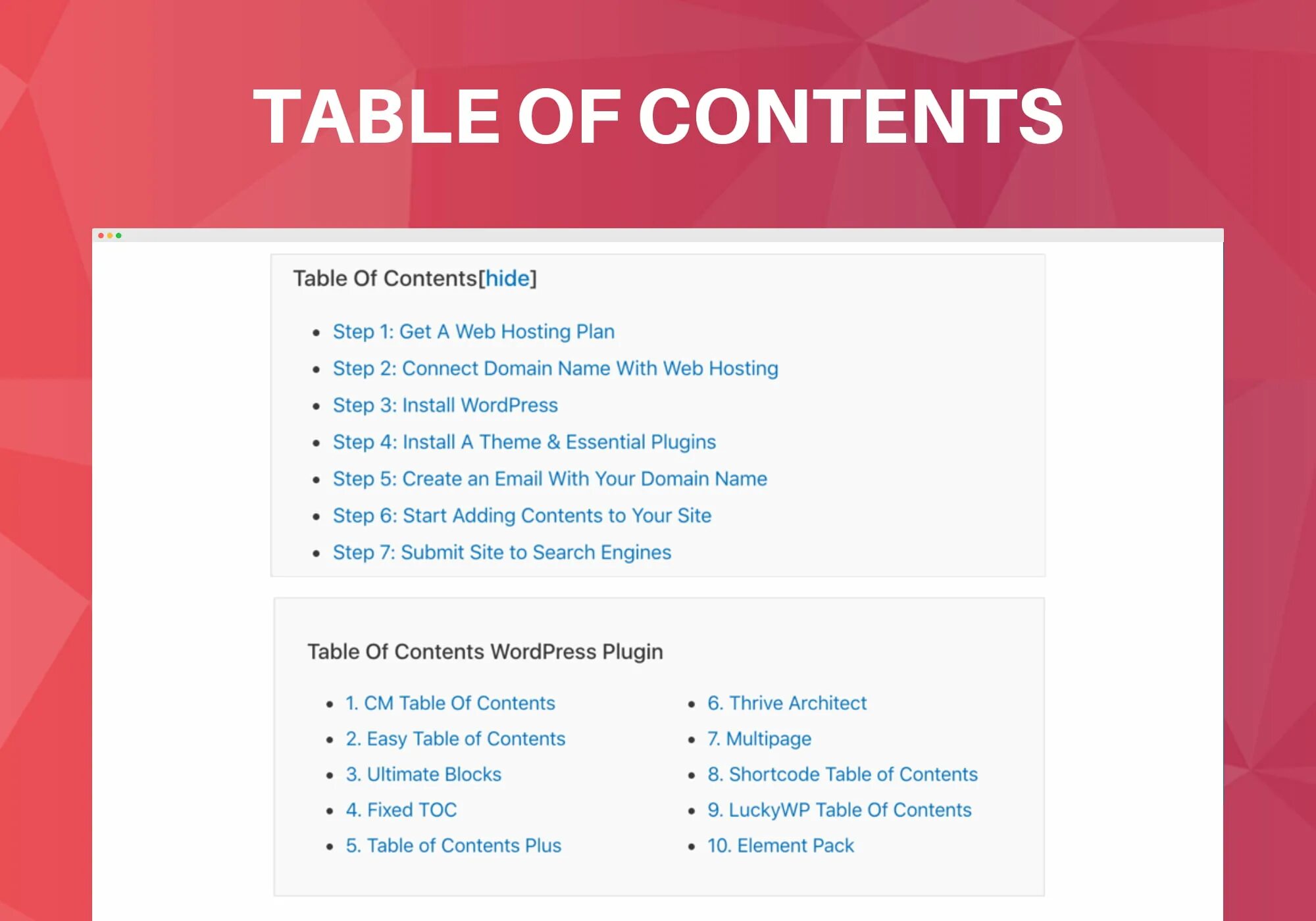 Table of contents. Оглавление WORDPRESS. Easy Table of contents. LUCKYWP Table of contents.