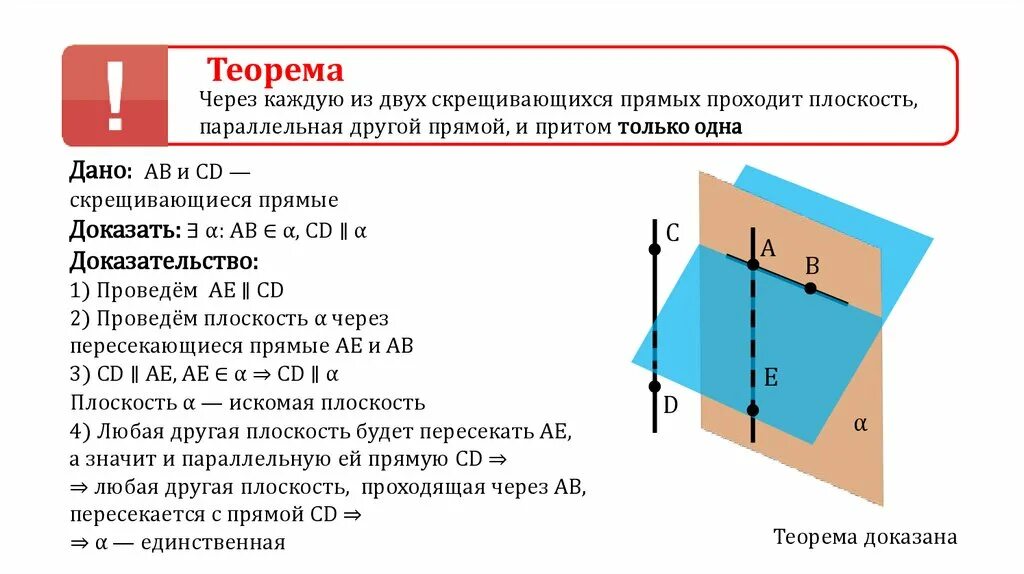 Пара параллельных плоскостей на скрещивающихся прямых. Через каждую из 2 скрещивающихся прямых. Теорема о скрещивающихся прямых с доказательством. Теорема о скрещивающихся прямых и плоскости. Теорема о плоскости проходящей через две скрещивающиеся прямые.