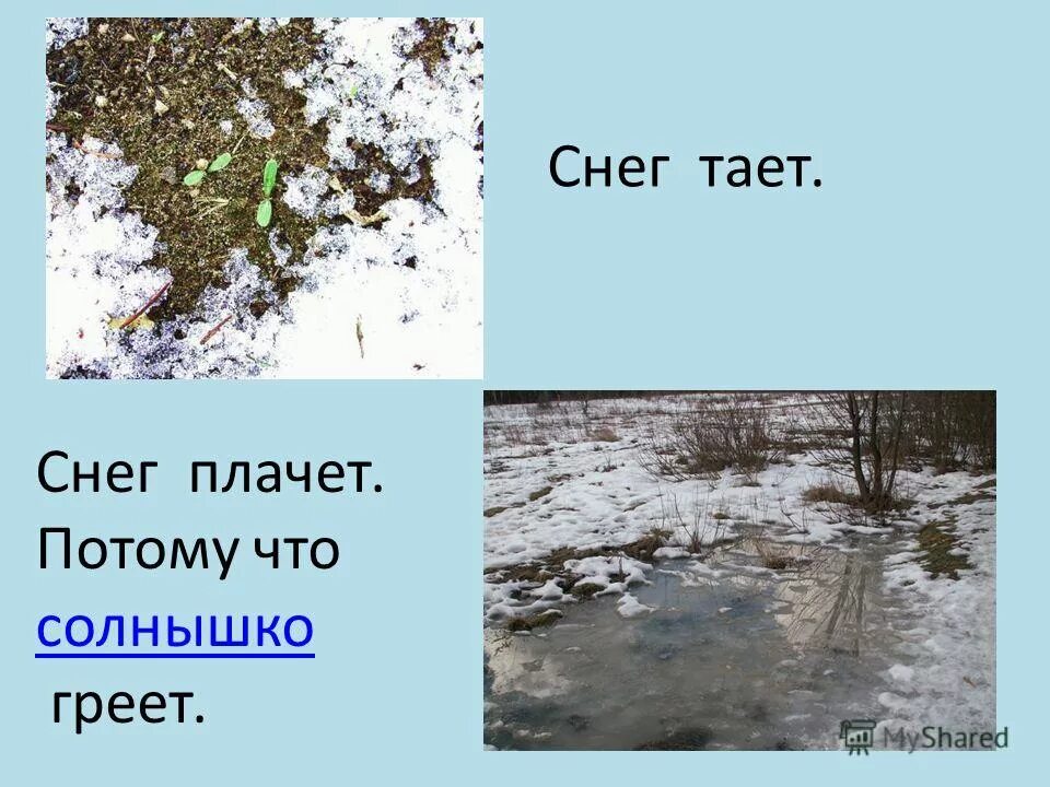 Тает снег. Снег растаял.