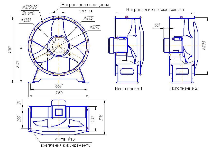 Исполнение осевого вентилятора