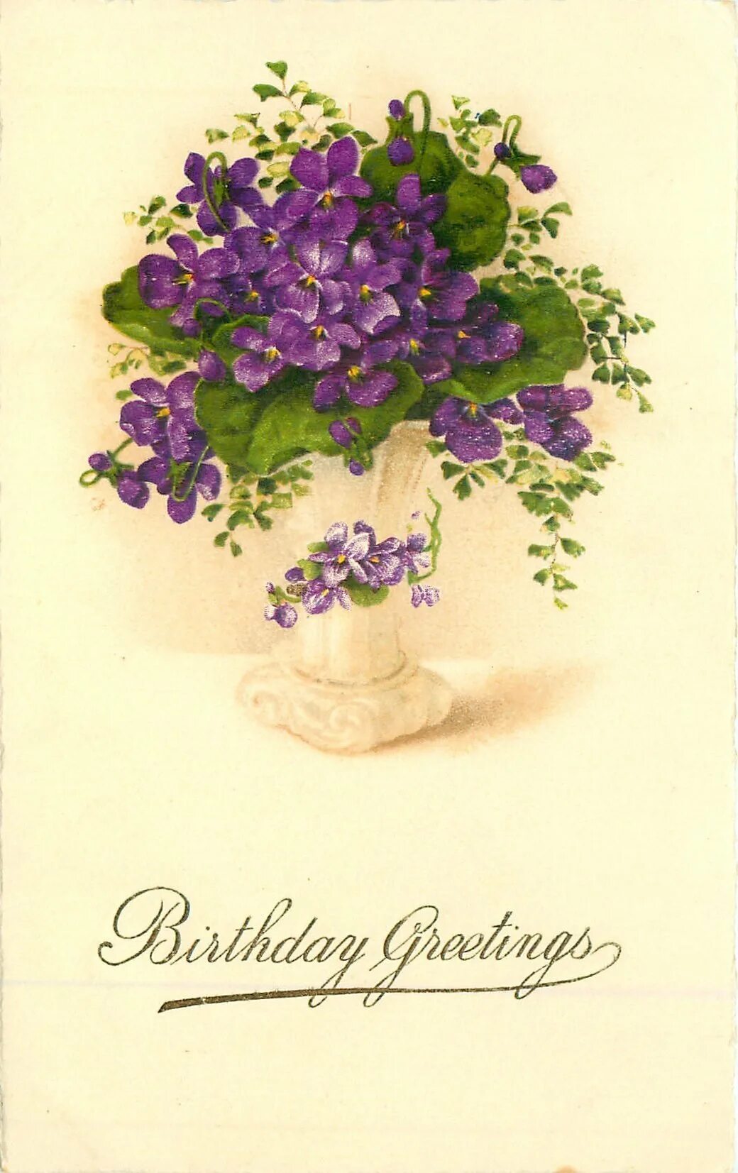 Открытка с днём рождения с фиалками. С днём рождения женщине фиалки. Поздравительные открытки с фиалками. Винтажные открытки с днём рождения женщине. Открытки с фиалками.