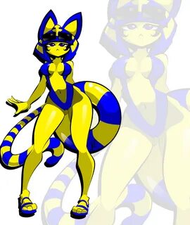 ankha, animal crossing, nintendo, anthro, artist macarroni, blue eyes, flip...