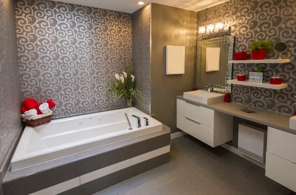 Ремонт ванной плитка на стены. Дизайн ванной комнаты. комбинированные стены в ванной. для ванной комнаты на стены обои. ванная комната горизонтально.