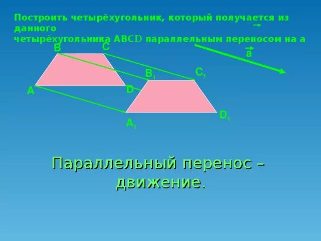 Построить трапецию относительно боковой стороны. Параллельный перенос. Четырёхугольник. Параллельный перенос четырехугольника. Параллельный перенос построение.