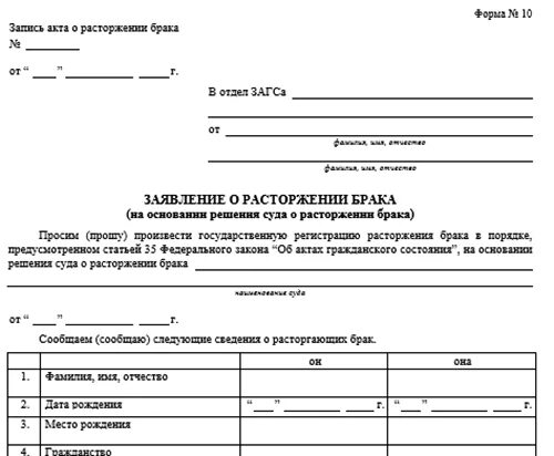 Заявление на расторжение брака 2024. Форма заявления о расторжении брака. Заявление на расторжение брака в ЗАГС без детей. Бланк заявления о расторжении брака. Бланк заявления о расторжении брака в ЗАГС.