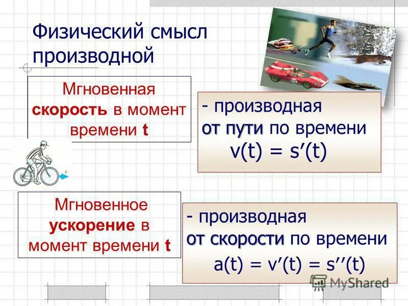 Производная в физике. Физический смысл производной ЕГЭ формулы. Физический смысл производной функции формулы. Физический смысл производной формулы. Физический смысл производной.