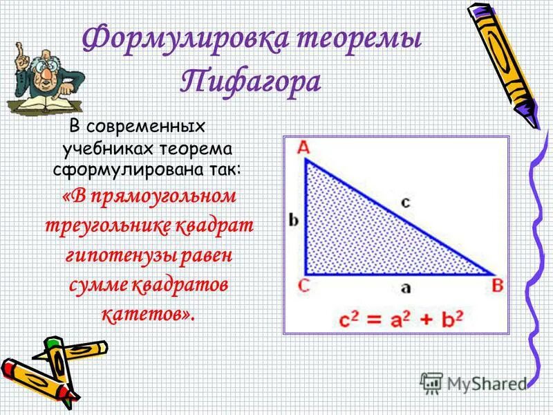 Теорема Пифагора чертеж и формула. Теорема Пифагора формула и формулировка. Обратная теорема Пифагора формула. Сформулируйте теорему Пифагора. Вычисление теоремы пифагора