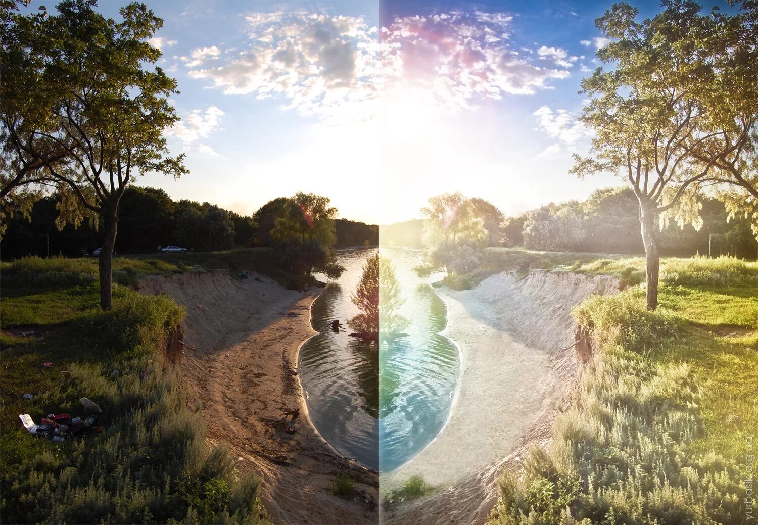 Природа до и после. Цветокоррекция пейзажа. Природа до и после человека. Художественная ретушь пейзаж. Чистая реальность