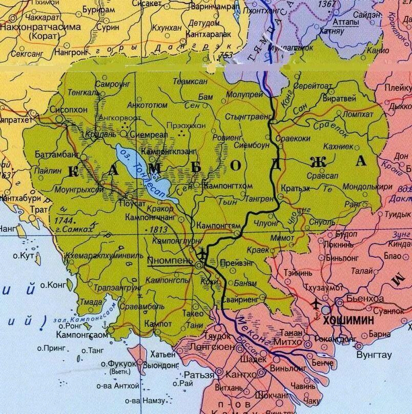 В какой стране находится камбоджи. Королевство Камбоджа на карте. Карта Камбоджи географическая. Камбоджа политическая карта. Камбоджа столица на карте.