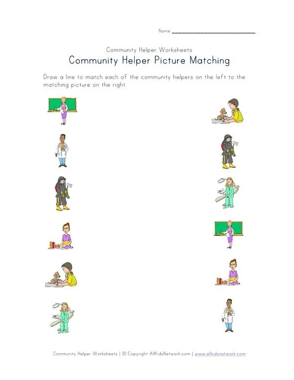 Help worksheets. Community Helper Match Worksheets for Kids.