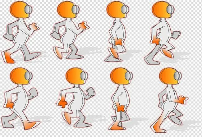 рисованная мультипликация. эмоции в мультипликации. мультипликационный герой в движении. 2д персонаж для игры sprite. рисование по кадрам.