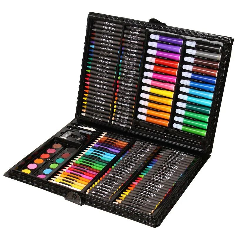 Набор карандашей в чемодане. Набор для рисования crayon. чемоданчик набор юного художника для рисования art set 150 предметов. набор карандашов фломастеров красок. art set набор для рисования 163 предмета.