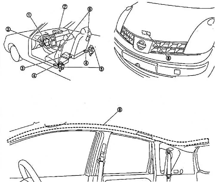 Device and repair of car airbags Nissan Note 1 (E11, 2004-2013)