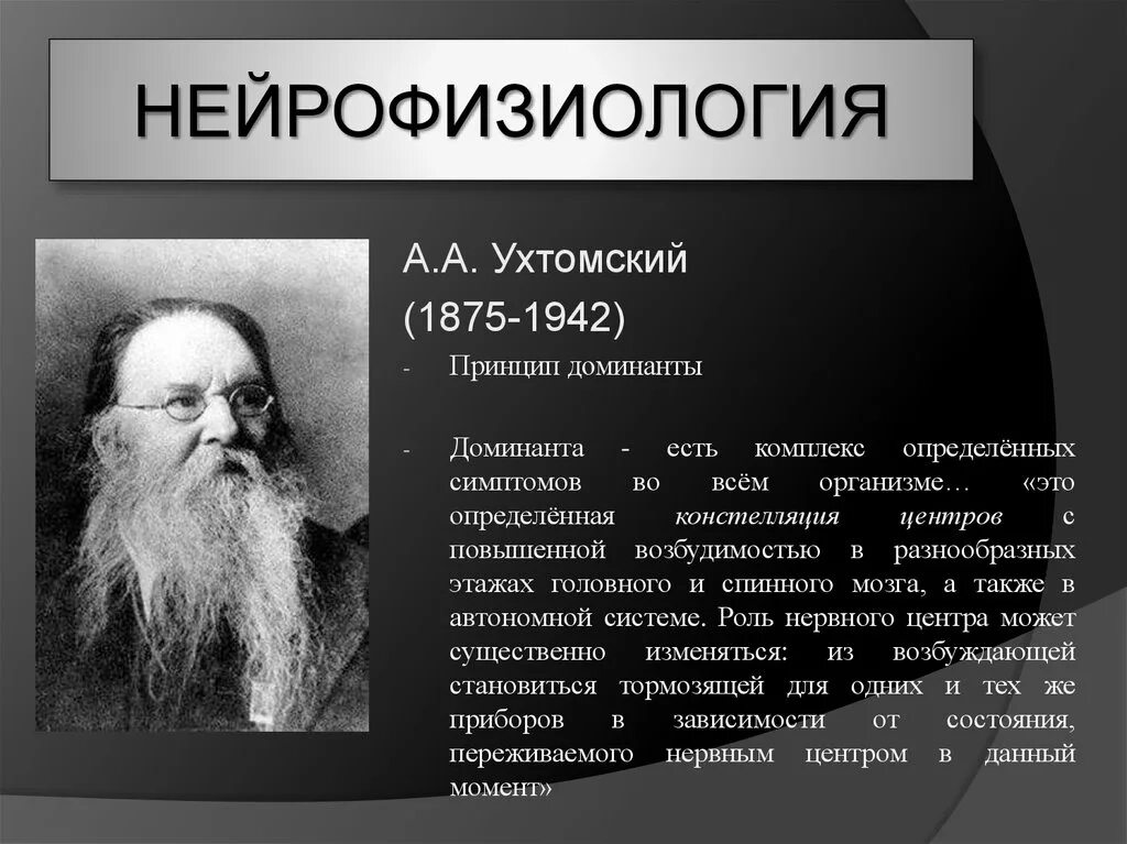 Доминанте про. А.А. Ухтомский (1875-1942).. Нейрофизиология. Ухтомский а.а. "Доминанта". Принцип Доминанты Ухтомского.