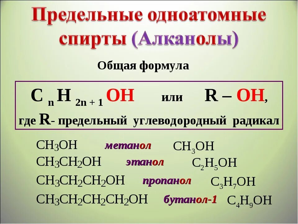 Общая формула одноатомных спиртов. Формула одноатомного спирта. Формула 2 спирта. Общая формула класса спиртов. Вид изомерии для предельных одноатомных спиртов