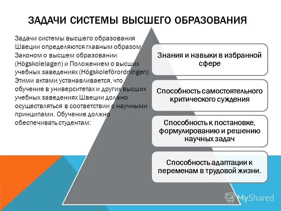 Задачей системы образования является