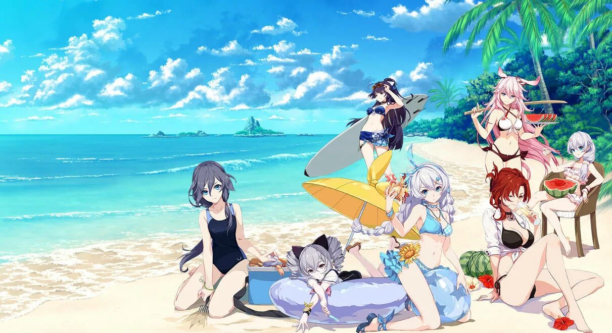 Ханкай импакт 2. Геншин Импакт. Honkai Impact Summer. Геншин Импакт лето арт.