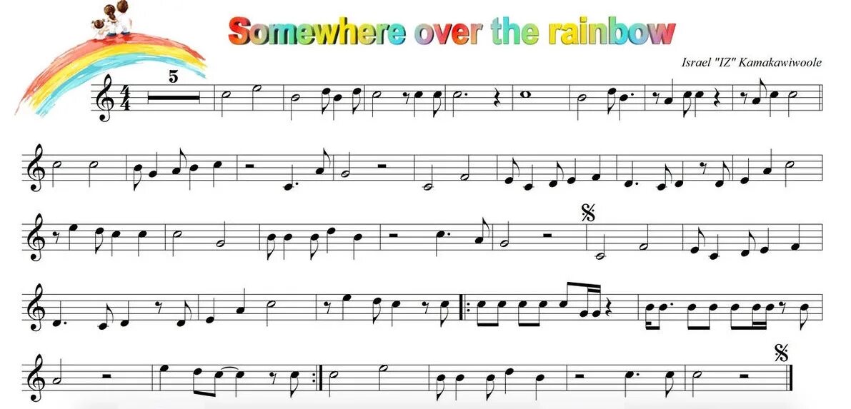 Песня over the rainbow. Israel Kamakawiwo'ole - somewhere over the Rainbow Ноты. Over the Rainbow Ноты. Somewhere over the Rainbow Israel. Somewhere over the Rainbow Ноты.