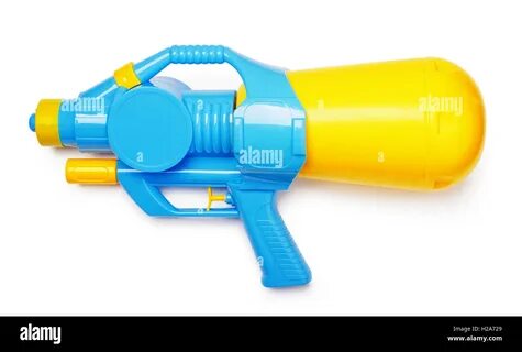 A clear plastic toy squirt gun/water pistol on a bright white background. 