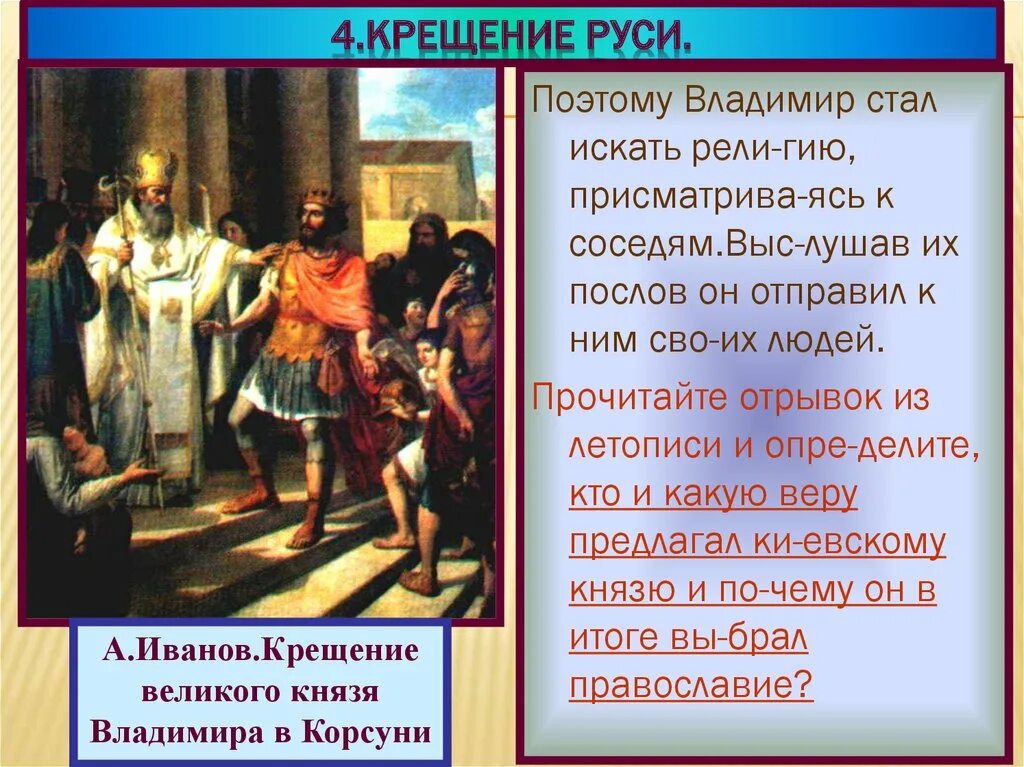 Принятие христианства на руси личности. Крещение Руси личности и действия. Крещение Руси личности и их действия таблица. Исторические личности и их действия при крещение Руси. Окружающий мир 4 класс крестение Руси.