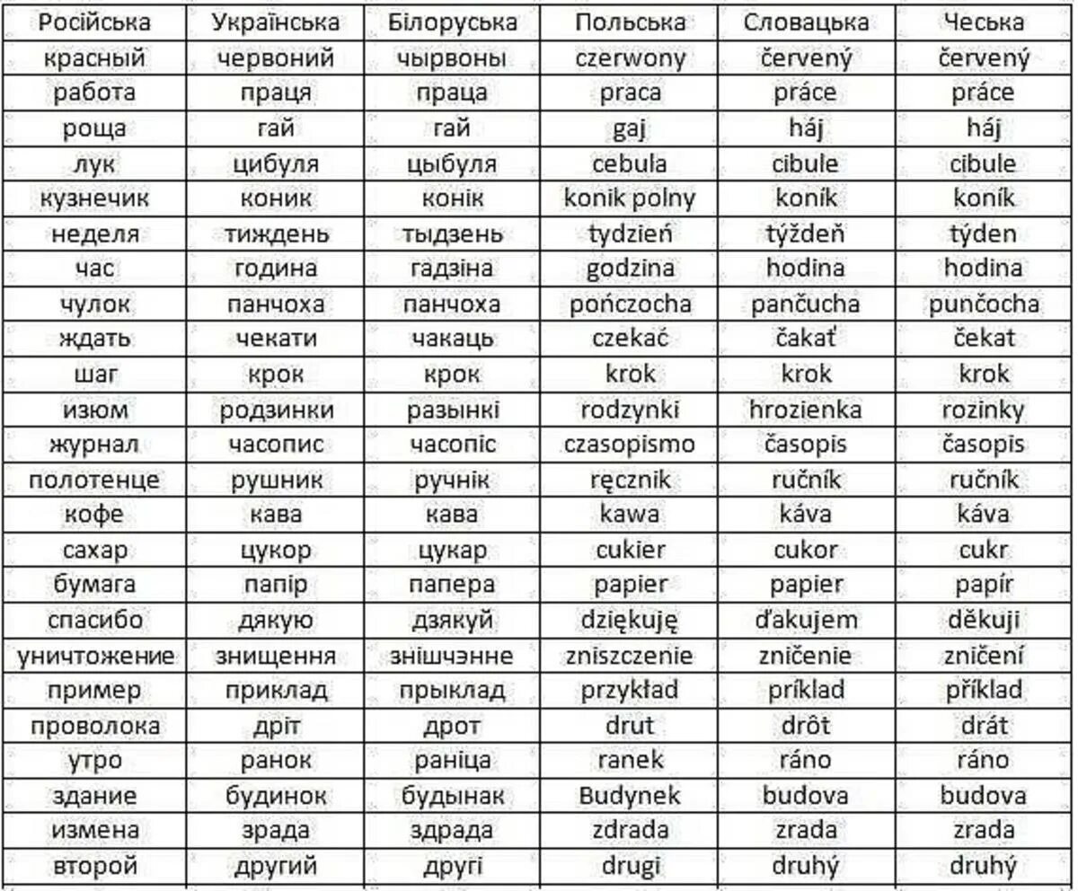 Таблица сравнения славянских языков. Слова на разных славянских языках. Русский Славянский язык. Сравнение славянских языков. Перевод имен на разные языки