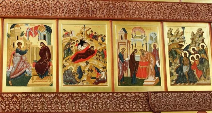Порядок расположения икон праздников в иконостасе Курская иконописная мастерская во имя прп. А. Рублева. Роспись, печать икон, ико