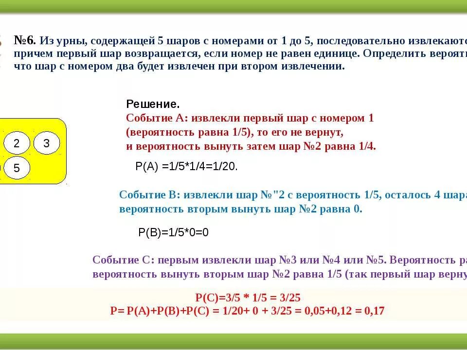 Из урны достали 2 шара. Из урны содержащей 5 шаров с номерами от 1 до 5. Вероятность извлечения шаров с возвращением. Вероятность с шарами. В урне 10 шаров с номерами от 1 до 10.