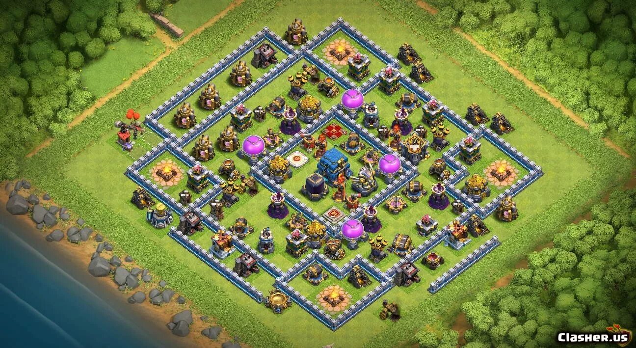 Clash of clans 13. 13 ТХ Clash of Clans. Клэш оф кланс 12 ТХ. Расстановка баз Clash of Clans 12 ТХ. Клэш оф кланс база 12 ТХ.