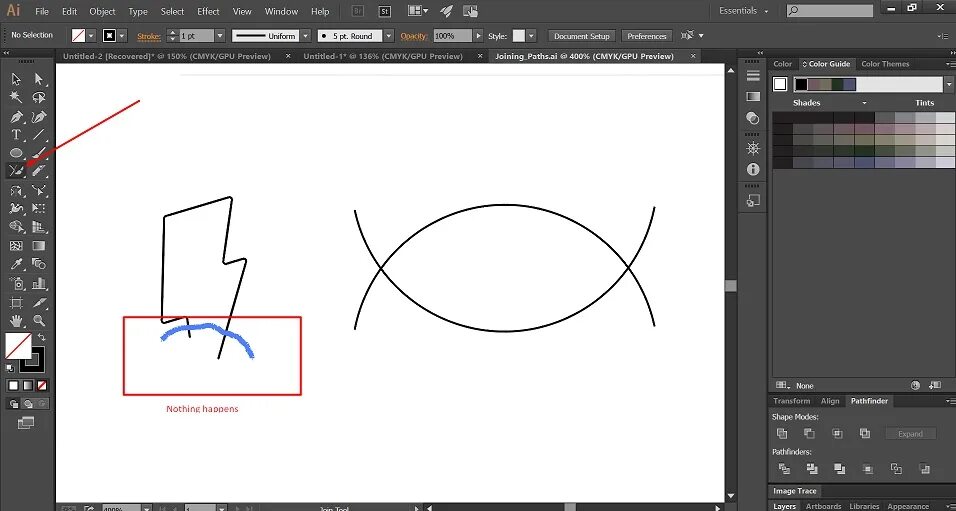 adobe illustrator - join tool does not extend the paths and join them where they