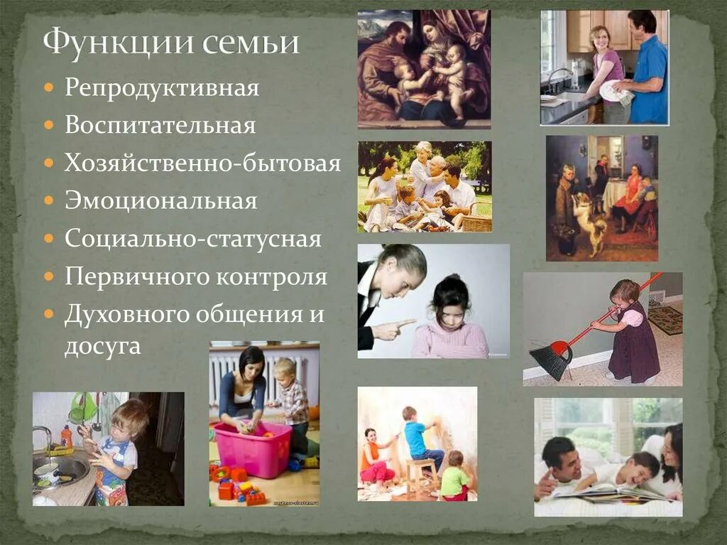 Назовите функции семьи и проиллюстрируйте примером. Общественные функции семьи. функции семьи репродуктивная воспитательная. социально статусная функция семьи. бытовая функция семьи.