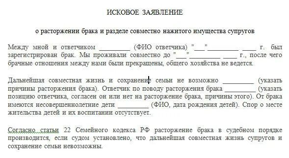 Иск о расторжении брака есть дети. Расторжение брака. Исковое заявление о расторжении брака. Исковое заявление о разделе имущества. Исковое заявление при разделе имущества.