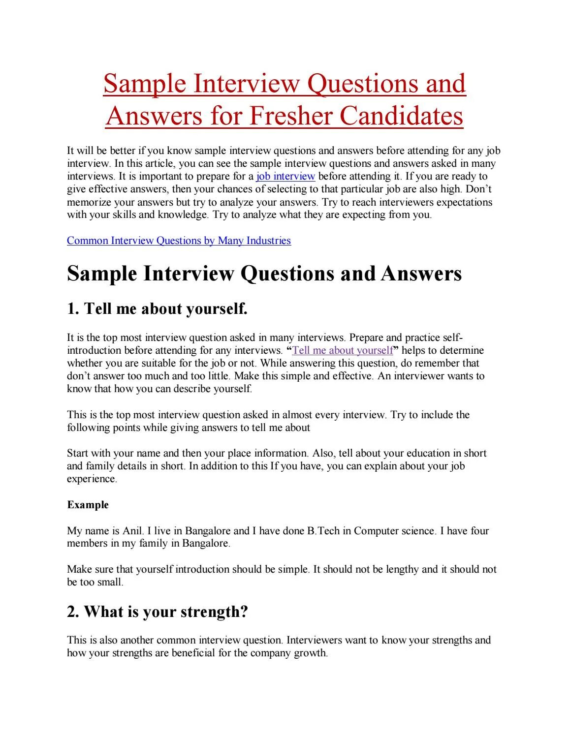 Interview answers. Sample interview. interview example. job interview example. questions for job interview.