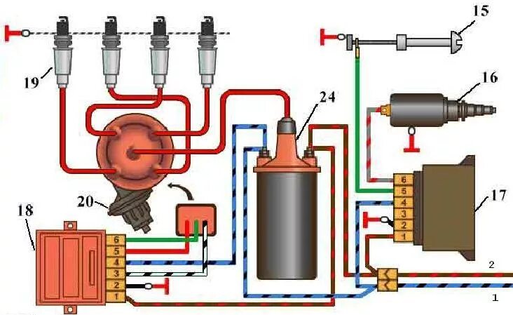Ремонт зажигания автомобиля. Схема подключения бесконтактного зажигания на Москвич 2141. Схема катушки зажигания москвича 2141. Схема подключения электронного зажигания на Москвич 412. Схема подключения бесконтактного зажигания ВАЗ 2107.