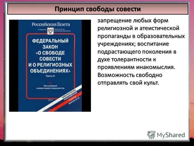 Свобода совести сообщение кратко. Принцип свободы совести. Принцип свободы совести в России. Принципы осуществления свободы совести. Реализация свободы совести в России.