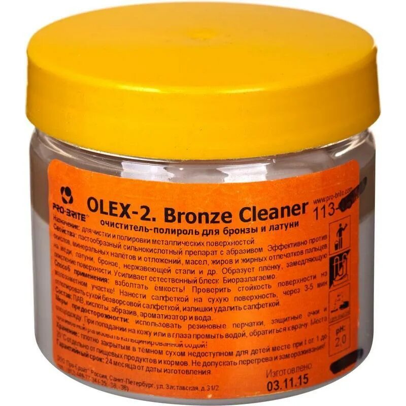 Для очистки меди. Pro-Brite / Olex-2. Bronze Cleaner очиститель-полироль для меди, бронзы и латуни. Средство для чистки латуни меди бронзы серебра. Средство чистящее 200мл Pro-Brite Olex-2 Bronze Cleaner для меди латуни и бронзы (113-02). Паста для чистки латуни и меди.