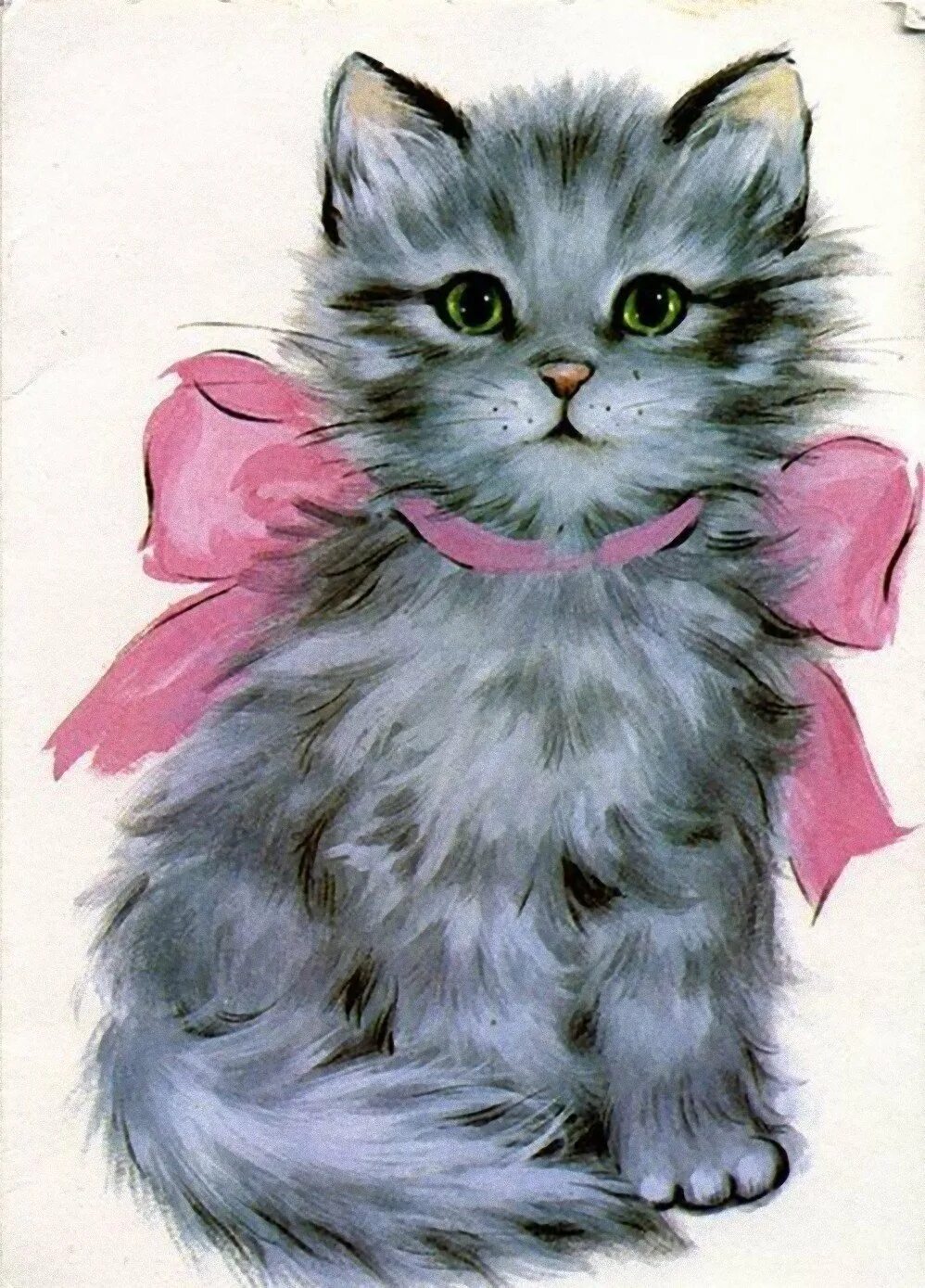 Пушистые котята. Пушистая кошка. Кошка рисунок. Котенок с бантиком. Красивые открытки с кошками