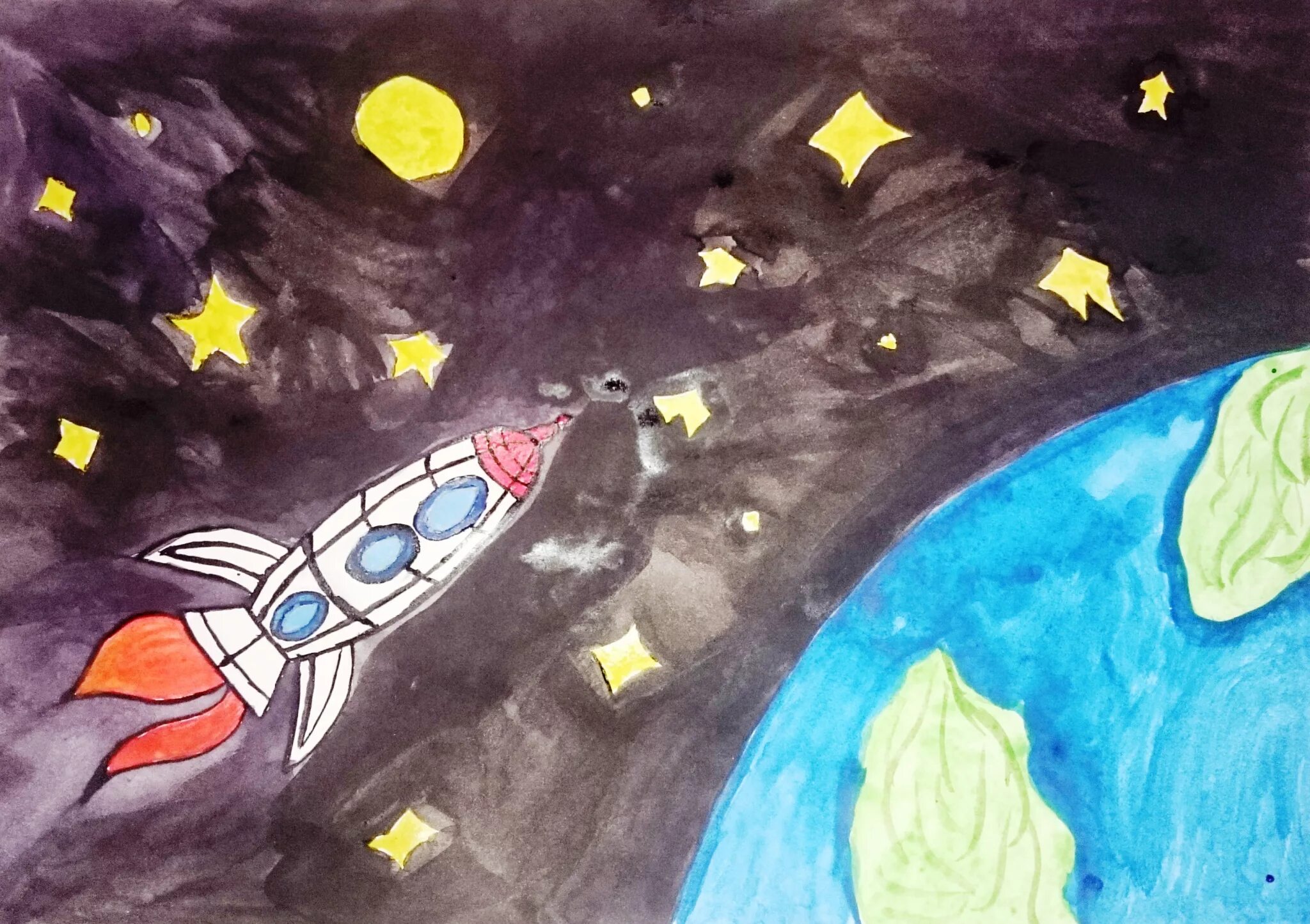 Рисунок на тему космос. Рисунок на космическую тему. Космос глазами детей. Детские рисунки на тему космос.