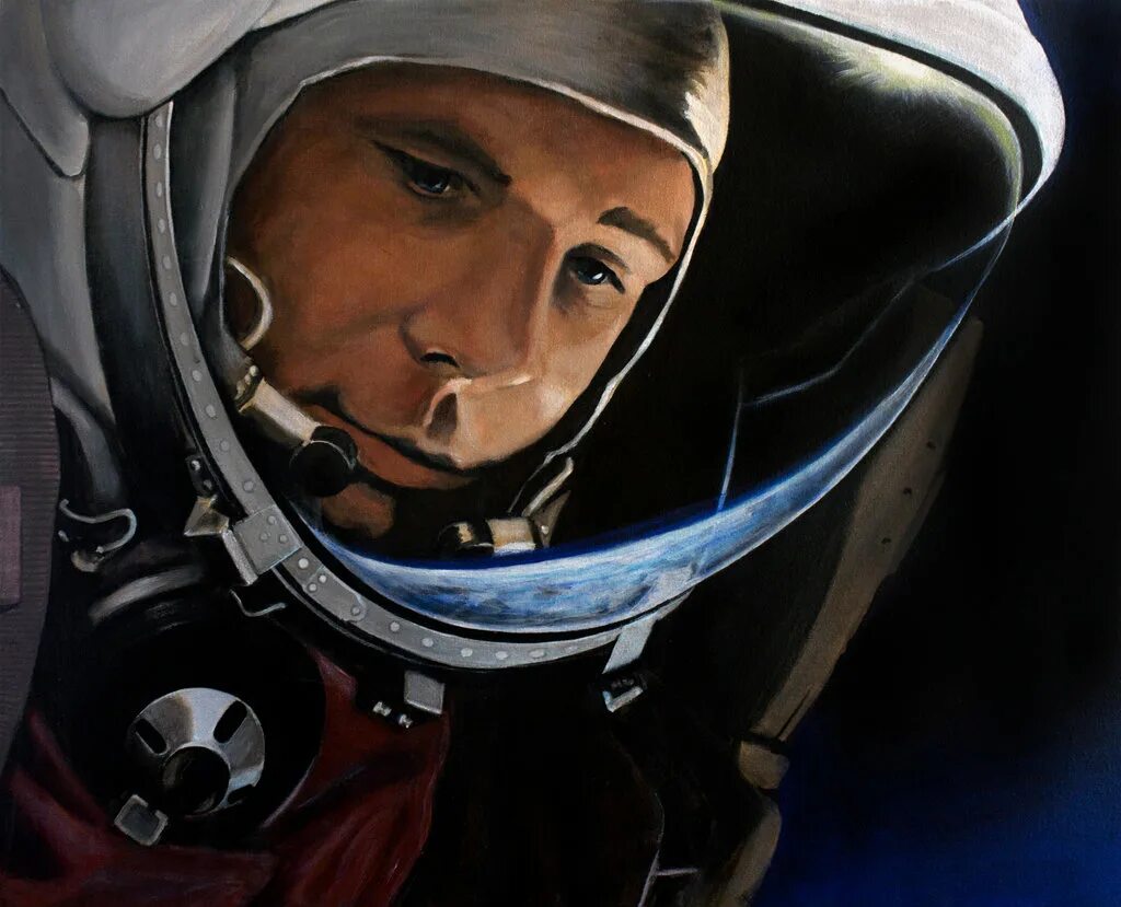 First man in space. Cosmonaut Yuri Gagarin. Гагарин портрет.